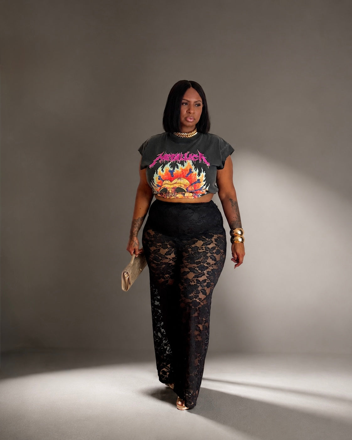 Lace wide leg pants